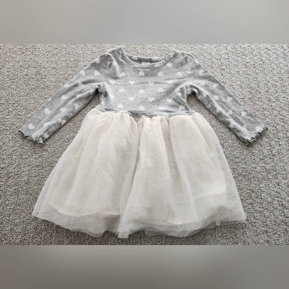 Baby Gap Girl grey + cream tulle holiday dress size 2t